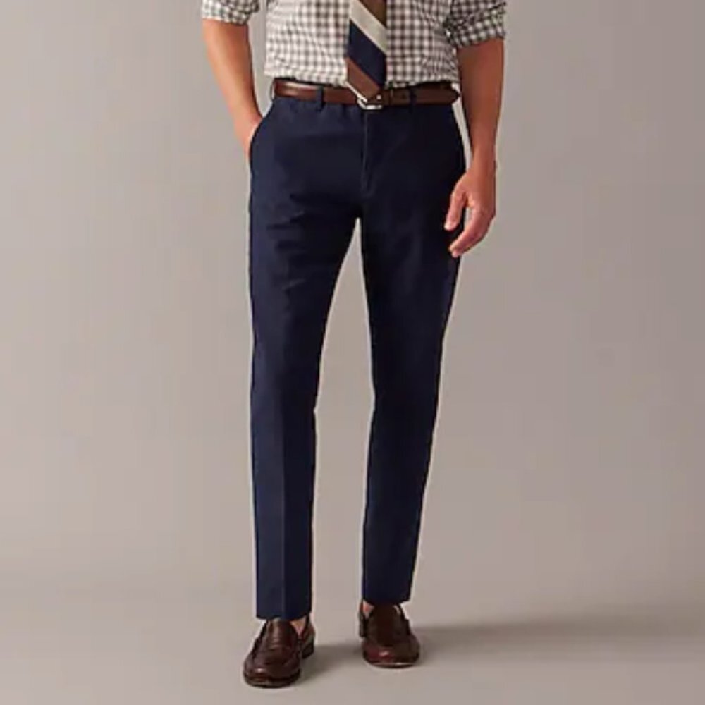 NWT J Crew Ludlow slim fit Irish linen blend navy blue pant 30w/32L